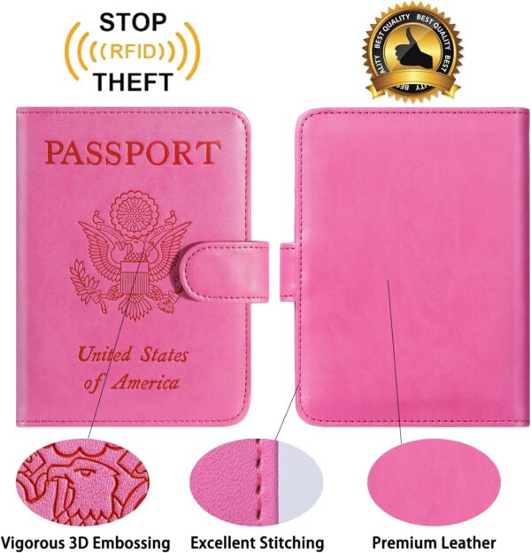 Passport Holder Cover Wallet RFID Blocking Leather Card Case Travel Accessories for Women Men (Pink) - Image 2