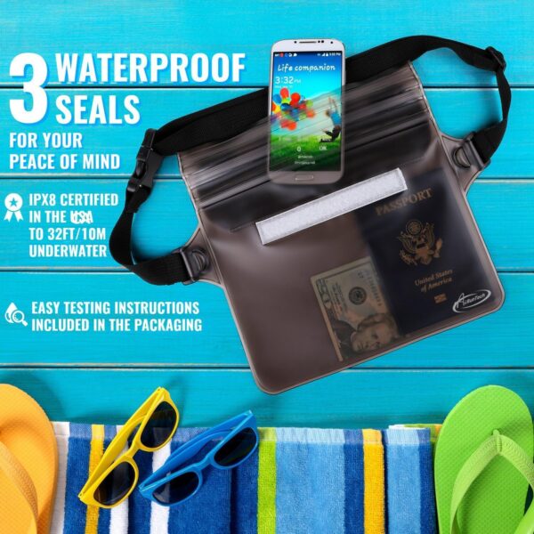 AiRunTech Waterproof Fanny Pack,Waterproof Pouch for Phone Passport Wallet Purse with Waist Strap,Floating Waterproof Bags for Travel Beach Swimming Kayaking Boating Pool Accessories - Image 4