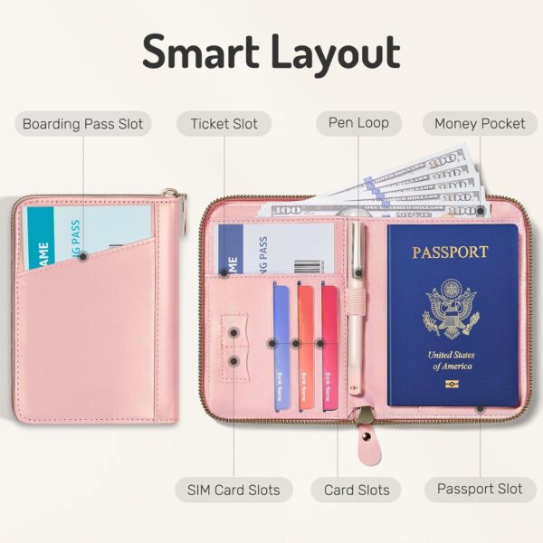 Forvencer Passport Holder Cover with Safe Zipper Closure, Premium Passport Wallet for Travel, Cute RFID Blocking Card Case, Waterproof Travel Accessories for Women, Hot Pink - Image 2