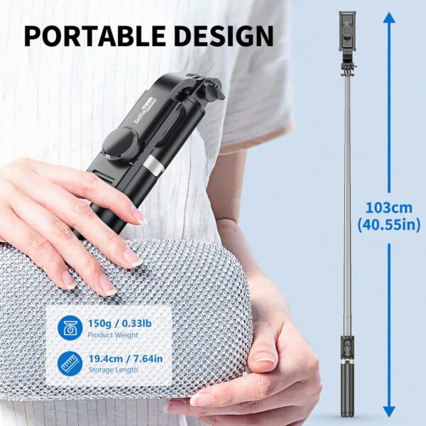 Selfie Stick Tripod, All in One Extendable & Portable iPhone Tripod Selfie Stick with Wireless Remote Compatible with iPhone 16 15 14 13 12 11 pro Xs Max 8 7, Galaxy Note10/S20/S10/OnePlus 9/9 PRO etc - Image 5