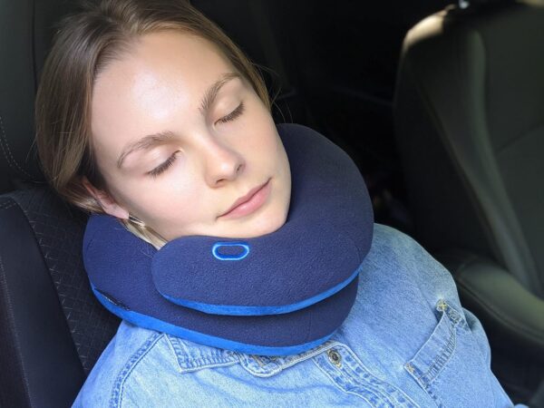 BCOZZY Travel Neck Pillow for Airplane – Patented Double Support for Head, Neck, and Chin. Best for Long Flights, Plane Sleeping, and Car Rides. Adjustable Size. Fully Washable. Carry Bag. Large, Navy - Image 8