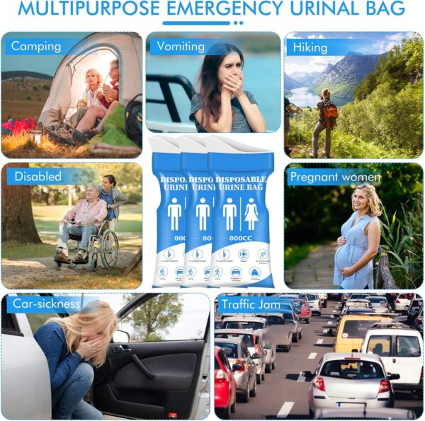 DIBBATU Disposable Urine Bag, 12/24 PCS Pee Bags for Travel for Women/Men, 800ML Emergency Portable Urinal Bag and Vomit Bags, Unisex Urinal Bag for Camping, Traffic Jams, Pregnant, Patient, Kids - Image 2