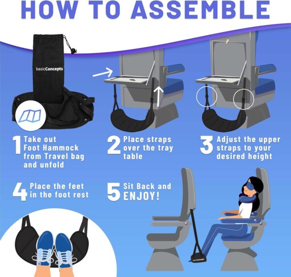 Airplane Foot Hammock (Memory Foam), Perfect Airplane Footrest to Relax Your Feet | Foot Hammock for Airplane Travel Accessories, Desk Foot Hammock, Travel Foot Rest, Comfy Foot Hanger Airplane - Image 5