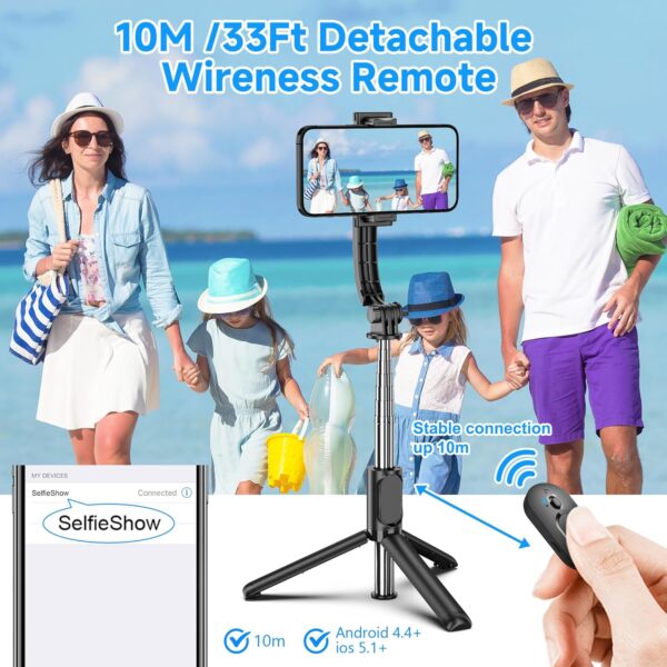 SelfieShow Selfie Stick, Extendable Selfie Stick Tripod with Wireless Remote and Tripod Stand, Portable, Lightweight, Compatible with iPhone 15 14 13 12 Pro Xs Max X 8Plus, Samsung Smartphone and More - Image 3