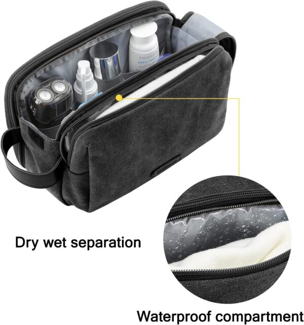 BAGSMART Toiletry Bag for Men, Canvas Travel Toiletry Organizer Dopp Kit Water-resistant Shaving Bag for Toiletries Accessories,Black-Medium - Image 3