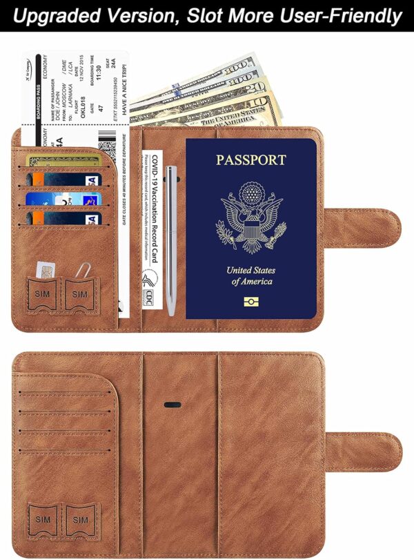 Airtag Passport Holder Cover Wallet Travel Essentials Leather Rfid Blocking Case Vacation Luggage Must Haves Travel Accessories for Men Women (117#Brown) - Image 2