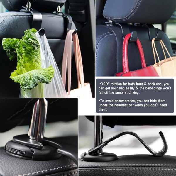 Amooca Car Seat Headrest Hook 4 Pack Hanger Storage Organizer Universal for Handbag Purse Coat fit Universal Vehicle Car Black S Type - Image 4