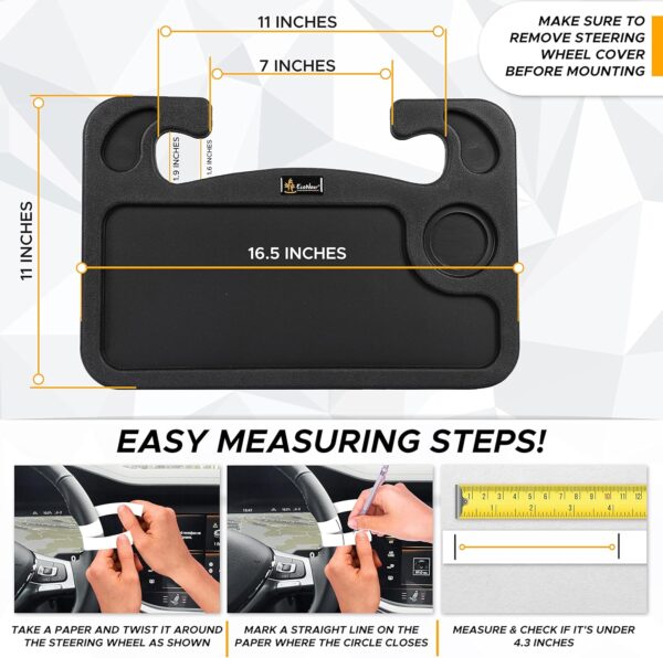 EcoNour 2 in 1 Car Steering Wheel Desk, Tray for Laptop Car Mount with Pen Holder| Food Tray for Eating with Drinks Holder | Multipurpose Travel Car Accessories - Image 5